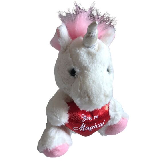 Aurora White Unicorn Heart Magical Plush Pink Mane Tail Horn Stuffed Animal 11" - Picture 1 of 7